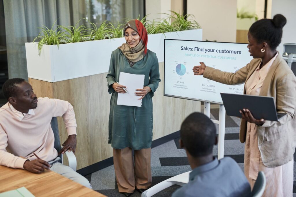 Marketing campaign managers talking about a strategy